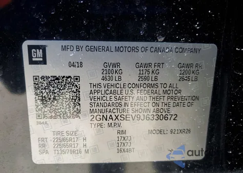 2018 Chevrolet Equinox Lt z USA, uszkodzony, nr VIN 2GNAXSEV9J6330672